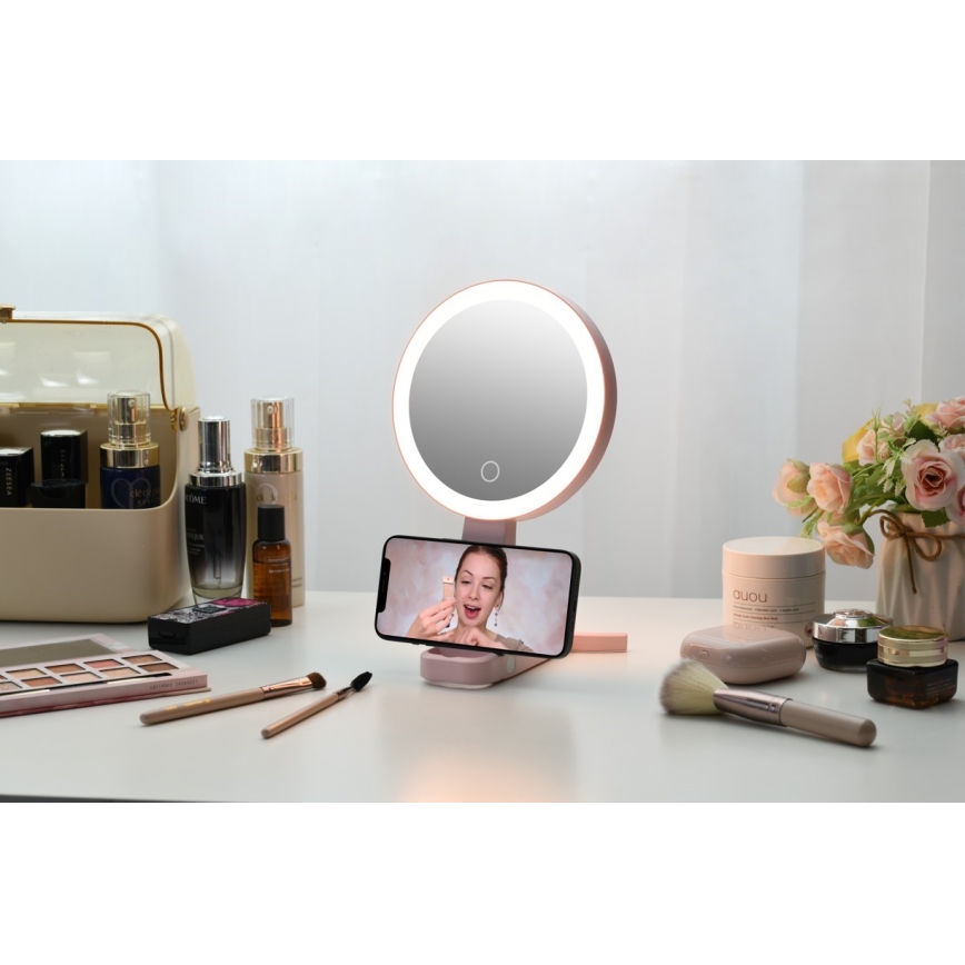 Immax 09102L - LED+CCT диммируемое косметическое зеркало SWEET LED/3W/5V розовое