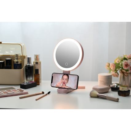 Immax 09102L - LED+CCT диммируемое косметическое зеркало SWEET LED/3W/5V розовое