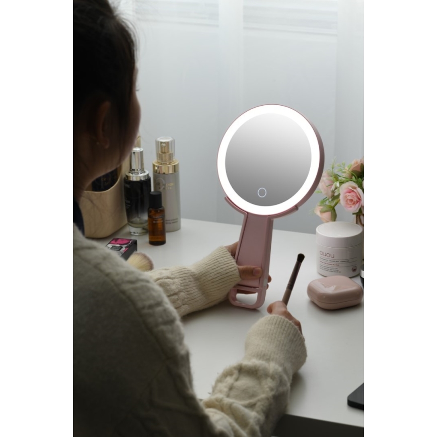 Immax 09102L - LED+CCT диммируемое косметическое зеркало SWEET LED/3W/5V розовое