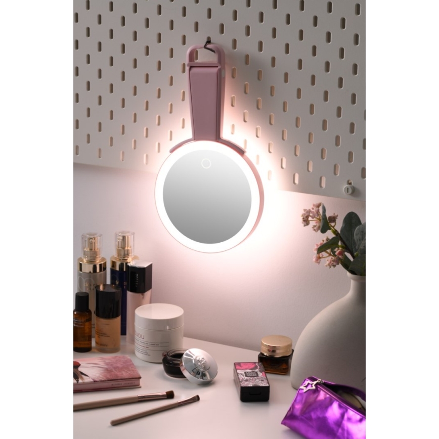 Immax 09102L - LED+CCT диммируемое косметическое зеркало SWEET LED/3W/5V розовое