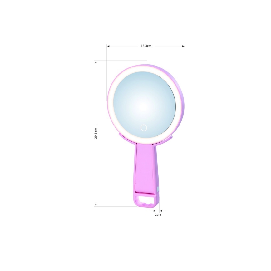 Immax 09102L - LED+CCT диммируемое косметическое зеркало SWEET LED/3W/5V розовое