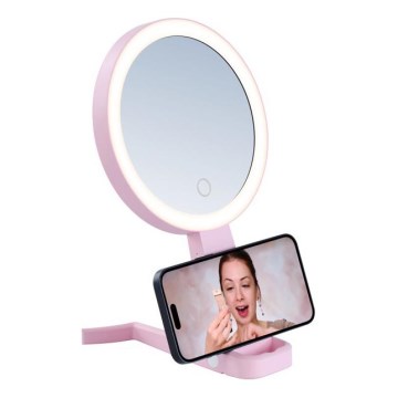 Immax 09102L - LED+CCT косметичне дзеркало зі змінною кольоровою температурою та регулюванням яскравості SWEET LED/3W/5V рожеве