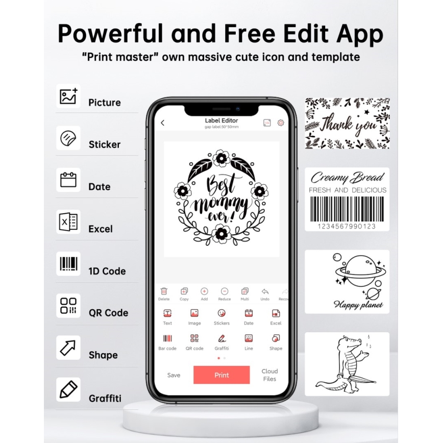 Цифровий принтер етикеток USB-C + 3x самоклеючі етикетки