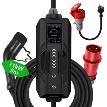 Immax - Мобільна зарядна станція для електромобілів EV AC Type 2 16A/380V 11kW + розетка 230V, 3,7kW 5м + чохол