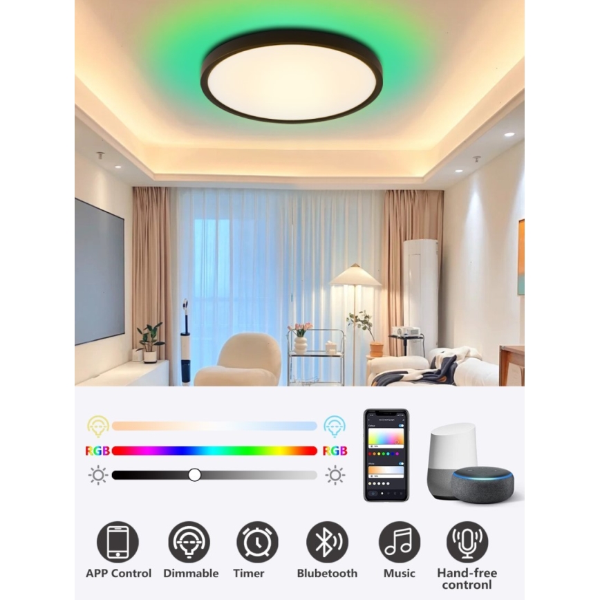 Immax NEO 07166-B40 - Светодиодный потолочный RGB+CCT светильник с регулированием яркости NEO LITE TUDO LED/50W/230V Wi-Fi Tuya черный + дистанционное управление