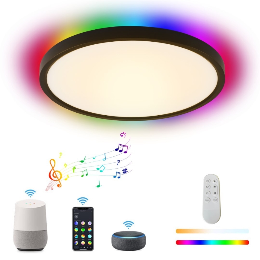 Immax NEO 07166-B40 - Светодиодный потолочный RGB+CCT светильник с регулированием яркости NEO LITE TUDO LED/50W/230V Wi-Fi Tuya черный + дистанционное управление