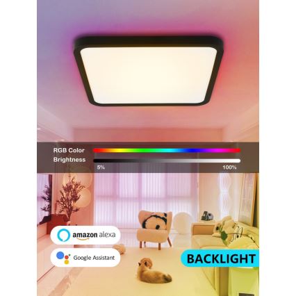 Immax NEO 07167-B40 - Светодиодный потолочный RGB+CCT светильник с регулированием яркости NEO LITE TUDO LED/50W/230V Wi-Fi Tuya черный + дистанционное управление