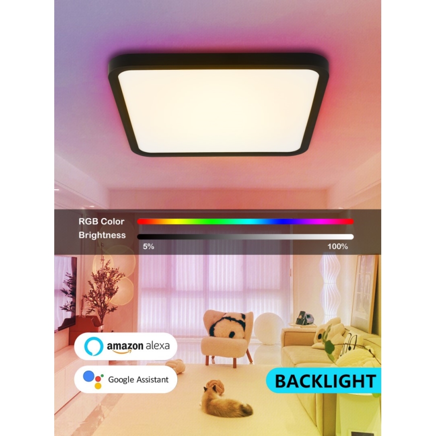 Immax NEO 07167-B40 - Светодиодный потолочный RGB+CCT светильник с регулированием яркости NEO LITE TUDO LED/50W/230V Wi-Fi Tuya черный + дистанционное управление