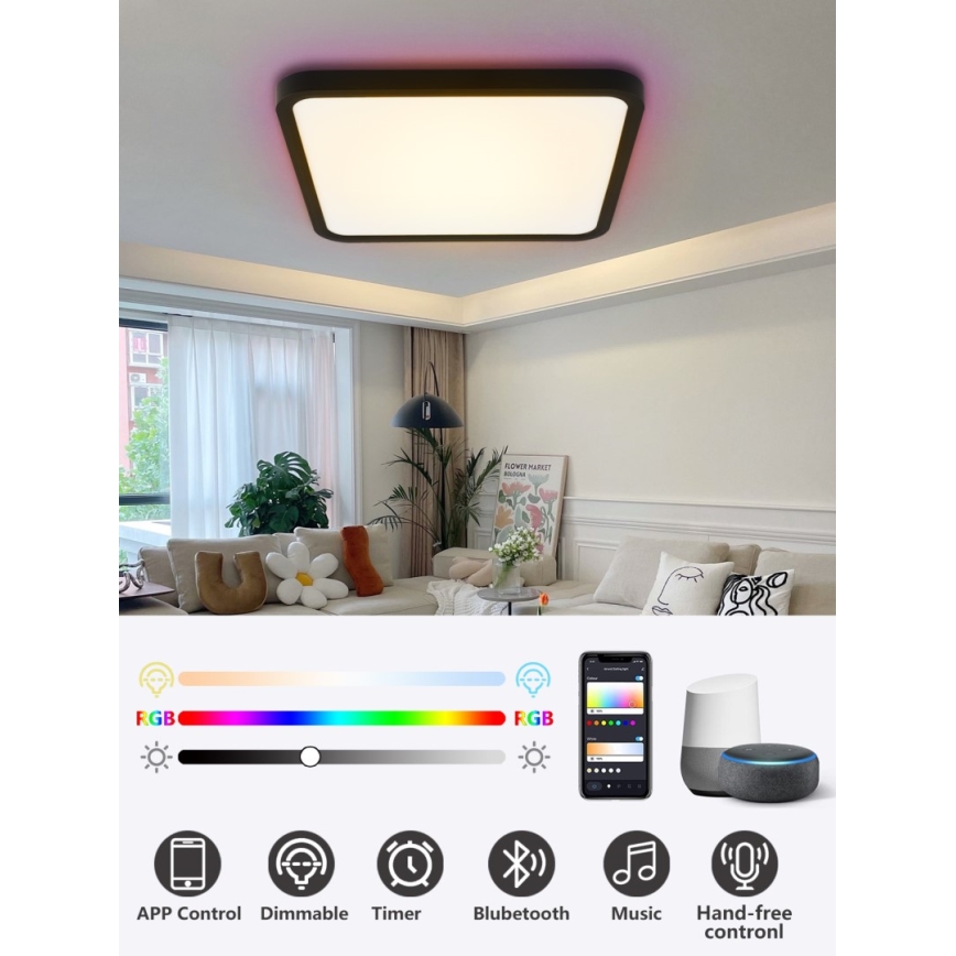 Immax NEO 07167-B40 - Светодиодный потолочный RGB+CCT светильник с регулированием яркости NEO LITE TUDO LED/50W/230V Wi-Fi Tuya черный + дистанционное управление