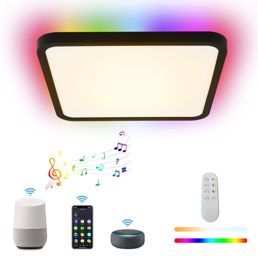 Immax NEO 07167-B40 - Светодиодный потолочный RGB+CCT светильник с регулированием яркости NEO LITE TUDO LED/50W/230V Wi-Fi Tuya черный + дистанционное управление