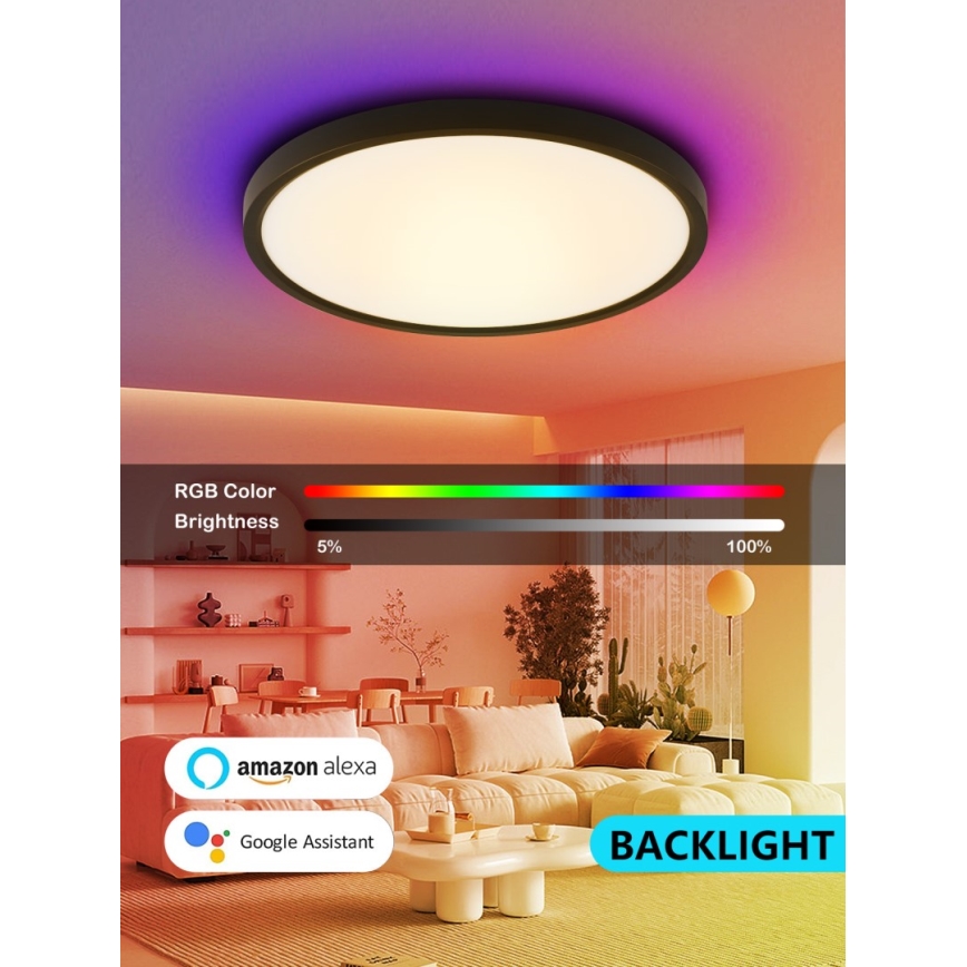 Immax NEO 07170-B60 - Светодиодный потолочный RGB+CCT светильник с регулированием яркости NEO LITE TUDO LED/65W/230V 2700-6500K Wi-Fi Tuya черный + дистанционное управление
