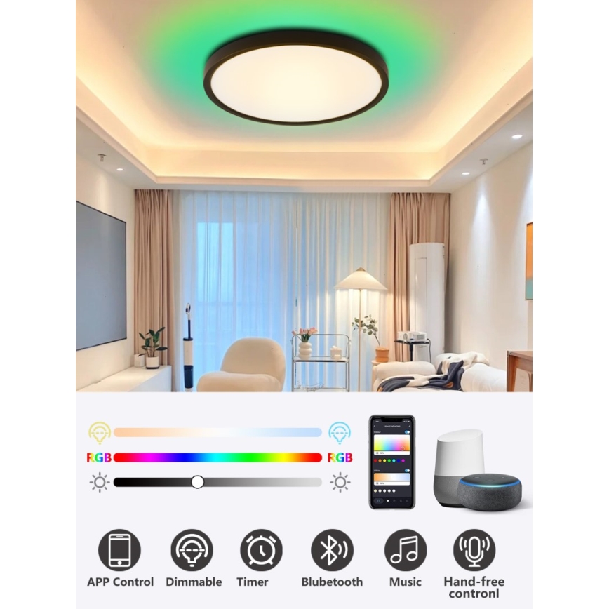 Immax NEO 07170-B60 - Светодиодный потолочный RGB+CCT светильник с регулированием яркости NEO LITE TUDO LED/65W/230V 2700-6500K Wi-Fi Tuya черный + дистанционное управление