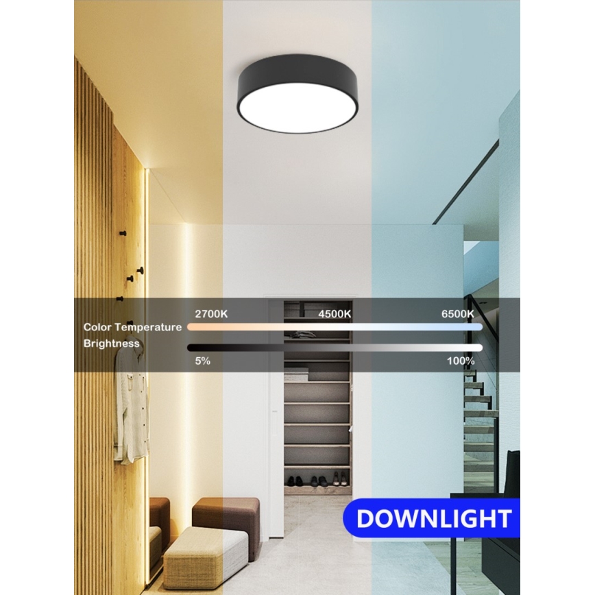 Immax NEO 07200L - Светодиодный потолочный светильник с регулированием яркости RONDATE LED/18W/230V 3000-6000K диаметр 25 см черный Tuya + дистанционное управление