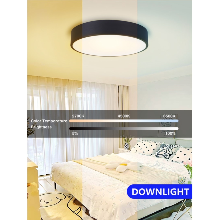 Immax NEO 07201L - Светодиодный потолочный светильник с регулированием яркости RONDATE LED/28W/230V черный Tuya + дистанционное управление
