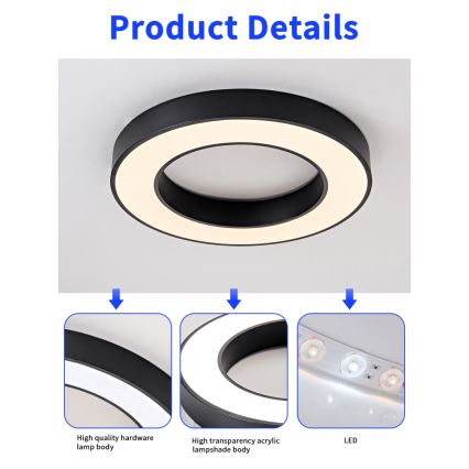 Immax NEO 07209L - Светодиодный потолочный светильник с регулированием яркости PASTEL LED/53W/230V 60 см черный Tuya + дистанционное управление