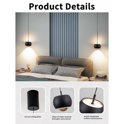 Immax NEO 07219L - Светодиодная подвесная люстра с регулированием яркости DORMINE LED/6W/230V матовый черный Tuya + дистанционное управление