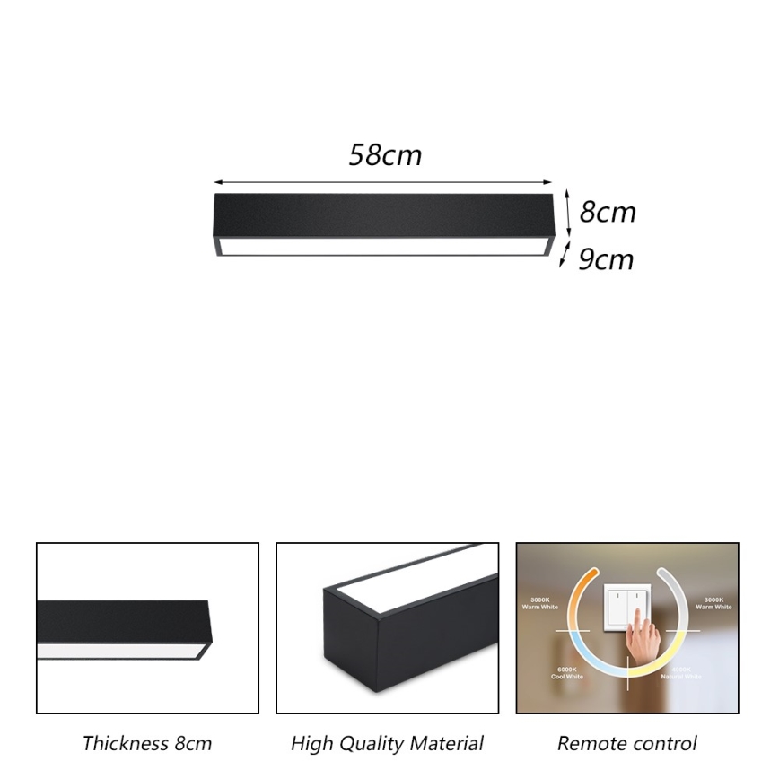 Immax NEO 07254L - Светодиодный потолочный светильник с регулированием яркости NEO LITE LUNGO LED/20W/230V 3000-6000K Wi-Fi Tuya черный + дистанционное управление
