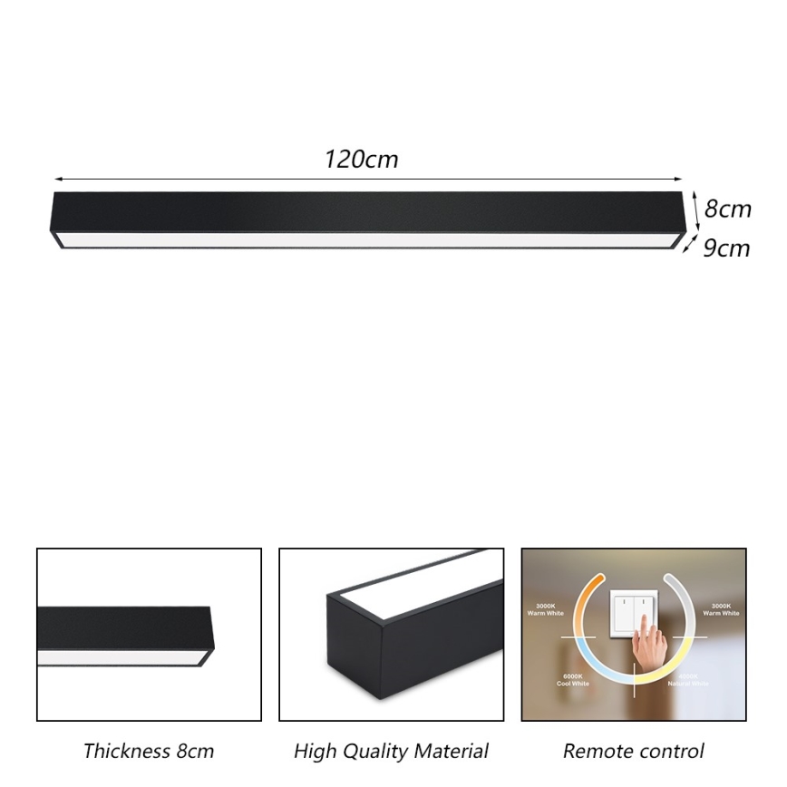 Immax NEO 07256L - Светодиодный потолочный светильник с регулированием яркости NEO LITE LUNGO LED/38W/230V 3000-6000K Wi-Fi Tuya черный + дистанционное управление