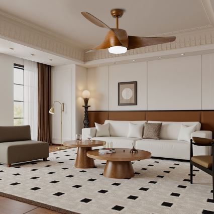 Immax NEO 07286L - Світлодіодний стельовий вентилятор з регулюванням яскравості WAVE LED/18W/230V Wi-Fi Tuya коричневий діаметр 132 см + пульт дистанційного керування