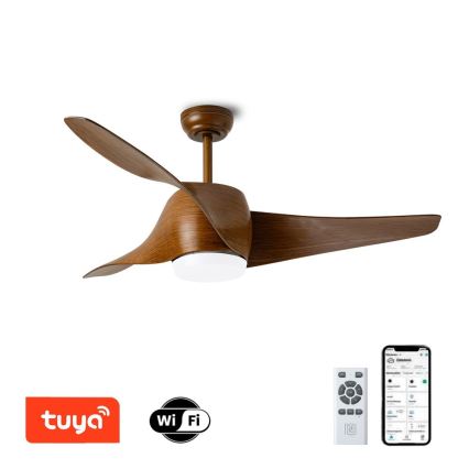 Immax NEO 07286L - Светодиодный потолочный вентилятор с регулированием яркости WAVE LED/18W/230V Wi-Fi Tuya коричневый + дистанционное управление