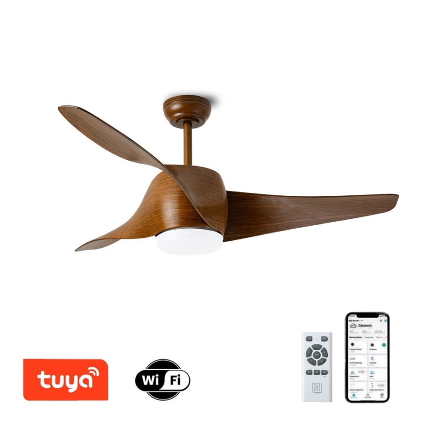 Immax NEO 07286L - Светодиодный потолочный вентилятор с регулированием яркости WAVE LED/18W/230V Wi-Fi Tuya коричневый + дистанционное управление