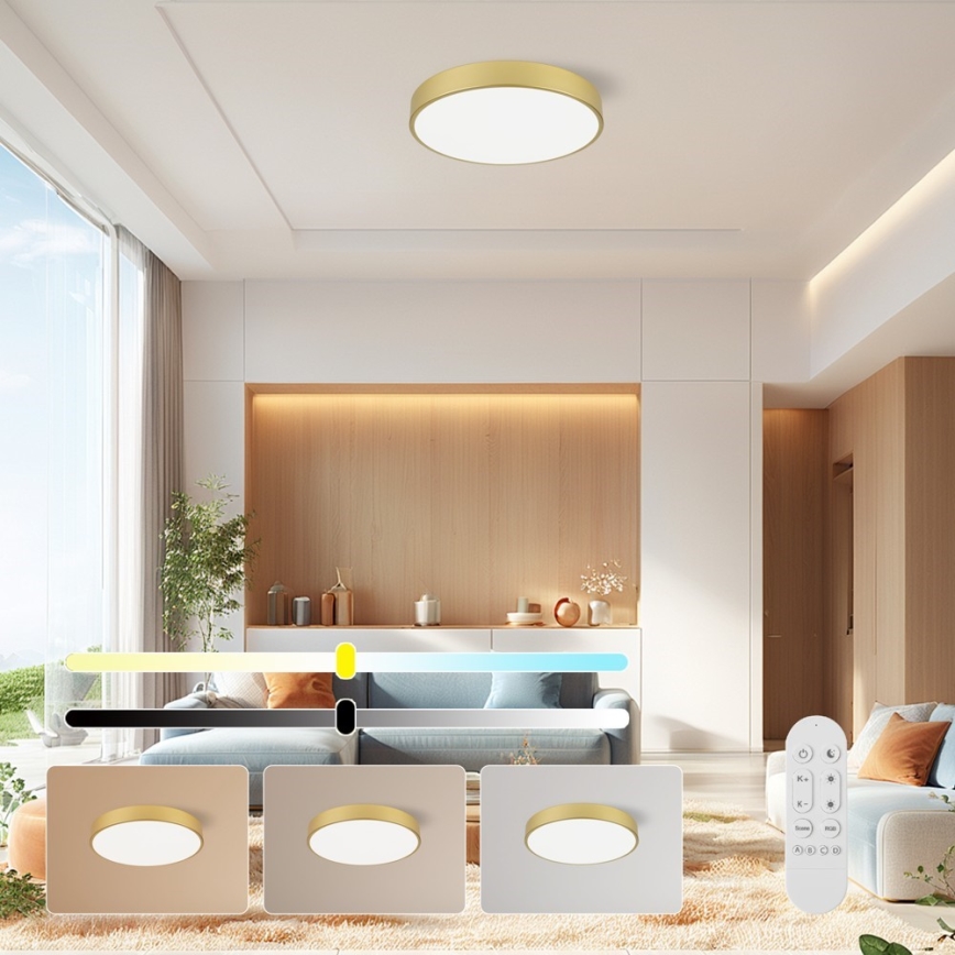 Immax NEO 07292L - стельовий світлодіодний світильник з регулюванням яскравості NEO LITE SEMPLICI LED/36 Вт/230 В 3000–6000 К Ø 40 см Wi‑Fi Tuya золотистий + пульт дистанційного керування