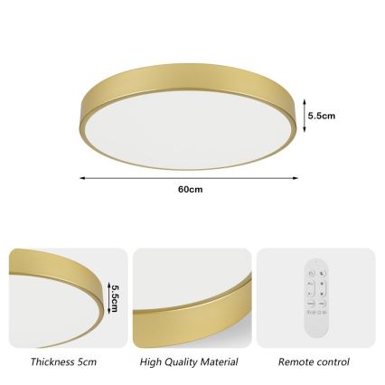 Immax NEO 07293L - Диммируемый потолочный светильник NEO LITE SEMPLICI LED/60 Вт/230 В 3000–6000 К Ø 60 см Wi-Fi Tuya золотой + пульт дистанционного управления