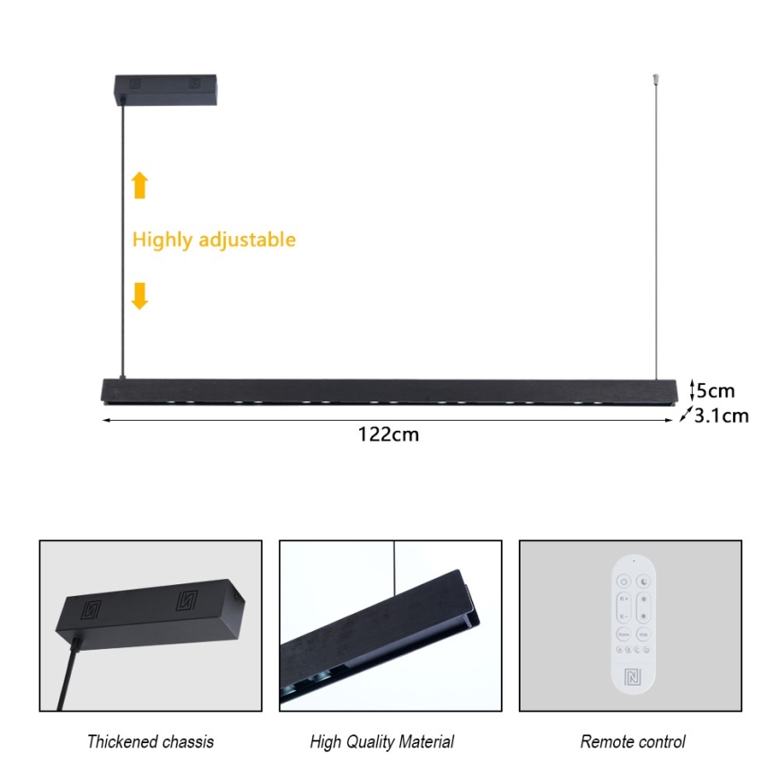 Immax NEO 07300L - LED люстра з можливістю затемнення на тросі MADEIRA LED/26W/230V Wi‑Fi Tuya 122 см горіх + пульт дистанційного керування