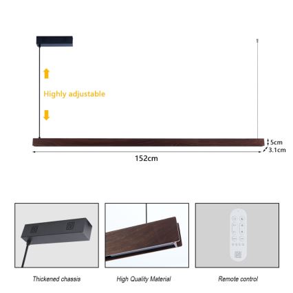 Immax NEO 07301L - LED диммируемая люстра на тросе MADEIRA, LED/33 Вт/230 В, Wi‑Fi Tuya, 152 см, орех + пульт дистанционного управления