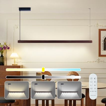 Immax NEO 07301L - LED люстра з регульованою яскравістю на тросі MADEIRA LED/33Вт/230В Wi‑Fi Tuya 152 см горіх + пульт дистанційного керування