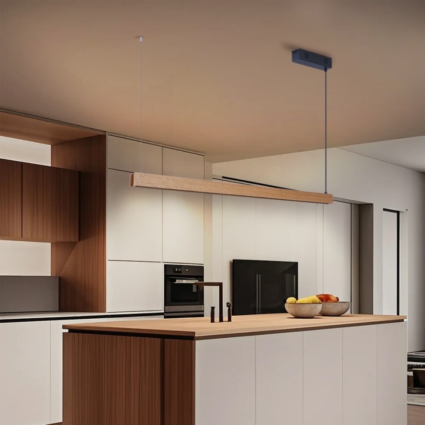 Immax NEO 07303L - диммируемая LED-люстра на тросе MADEIRA LED/26W/230V Wi-Fi Tuya 122 cm дуб + пульт дистанционного управления