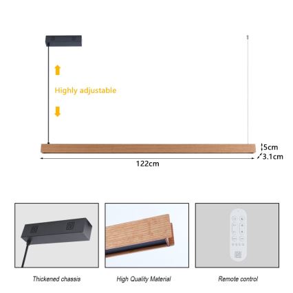 Immax NEO 07303L - диммируемая LED-люстра на тросе MADEIRA LED/26W/230V Wi-Fi Tuya 122 cm дуб + пульт дистанционного управления