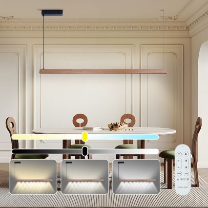 Immax NEO 07304L – затемнювана LED-люстра на тросі MADEIRA LED/33 Вт/230 В Wi‑Fi Tuya 152 см, дуб + пульт дистанційного керування