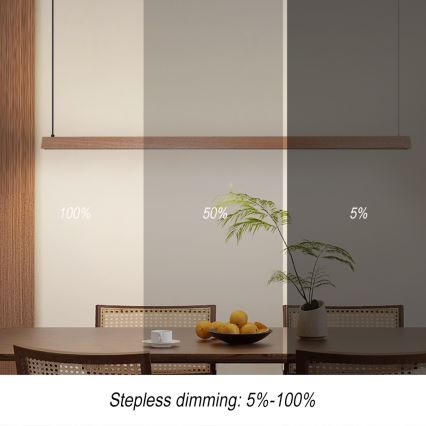 Immax NEO 07304L – затемнювана LED-люстра на тросі MADEIRA LED/33 Вт/230 В Wi‑Fi Tuya 152 см, дуб + пульт дистанційного керування