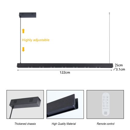 Immax NEO 07306L - LED регульована підвісна люстра MADEIRA на тросі LED/26W/230V з Wi-Fi Tuya, 122 см, чорна + пульт дистанційного керування