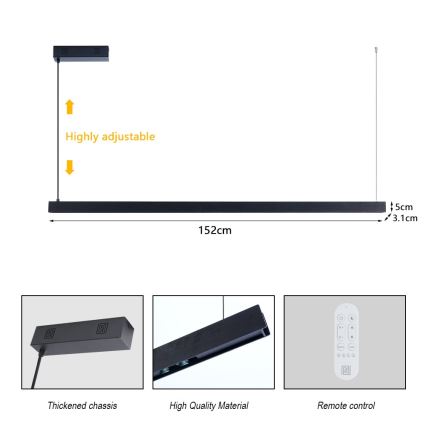 Immax NEO 07307L - LED регульована люстра на тросі MADEIRA LED/33W/230V Wi-Fi Tuya 152 cm чорна + пульт дистанційного керування