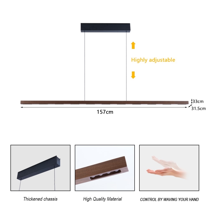 Immax NEO 07309L - затемнювана LED-люстра на тросі з датчиком MADEIRA LED/37W/230V 157 см горіх