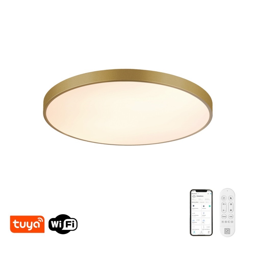 Immax NEO 07311L - Стельовий світильник SEMPLICI з регулюванням яскравості LED/96W/230V, діам. 80 cm, Wi-Fi Tuya, золотистий + пульт дистанційного керування