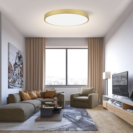 Immax NEO 07311L - Стельовий світильник SEMPLICI з регулюванням яскравості LED/96W/230V, діам. 80 cm, Wi-Fi Tuya, золотистий + пульт дистанційного керування