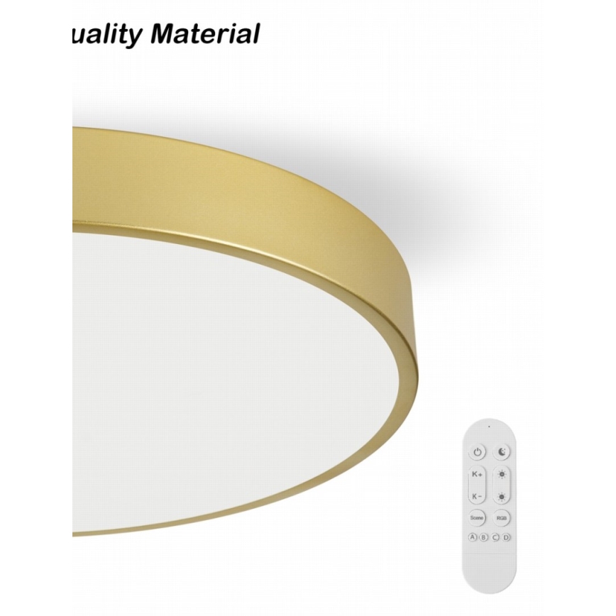 Immax NEO 07311L - Стельовий світильник SEMPLICI з регулюванням яскравості LED/96W/230V, діам. 80 cm, Wi-Fi Tuya, золотистий + пульт дистанційного керування