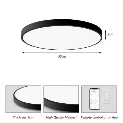 Immax NEO 07313L - LED димований стельовий світильник SEMPLICI LED/96W/230V, діаметр 80 см, Wi‑Fi Tuya, чорний + пульт дистанційного керування