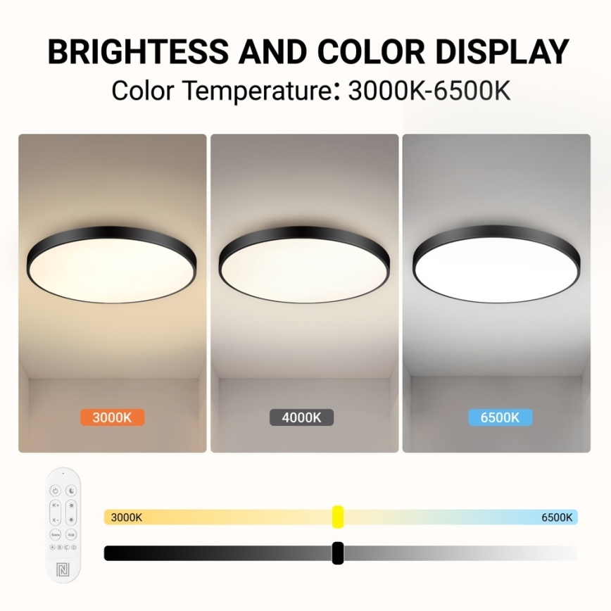 Immax NEO 07314L - LED диммируемый потолочный светильник SEMPLICI LED/128W/230V диам. 100 см Wi-Fi Tuya черный + пульт дистанционного управления