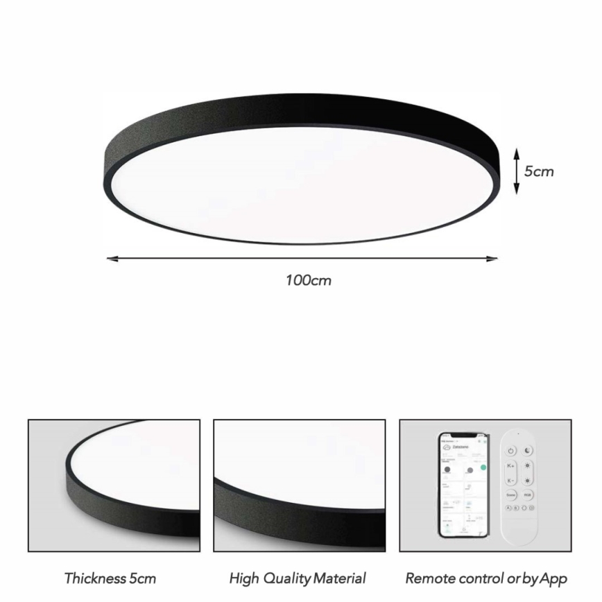 Immax NEO 07314L - LED диммируемый потолочный светильник SEMPLICI LED/128W/230V диам. 100 см Wi-Fi Tuya черный + пульт дистанционного управления