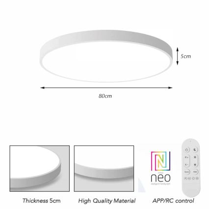 Immax NEO 07315L - Диммируемый потолочный светильник SEMPLICI LED/96 Вт/230 В, диаметр 80 см, Wi‑Fi Tuya белый + пульт дистанционного управления