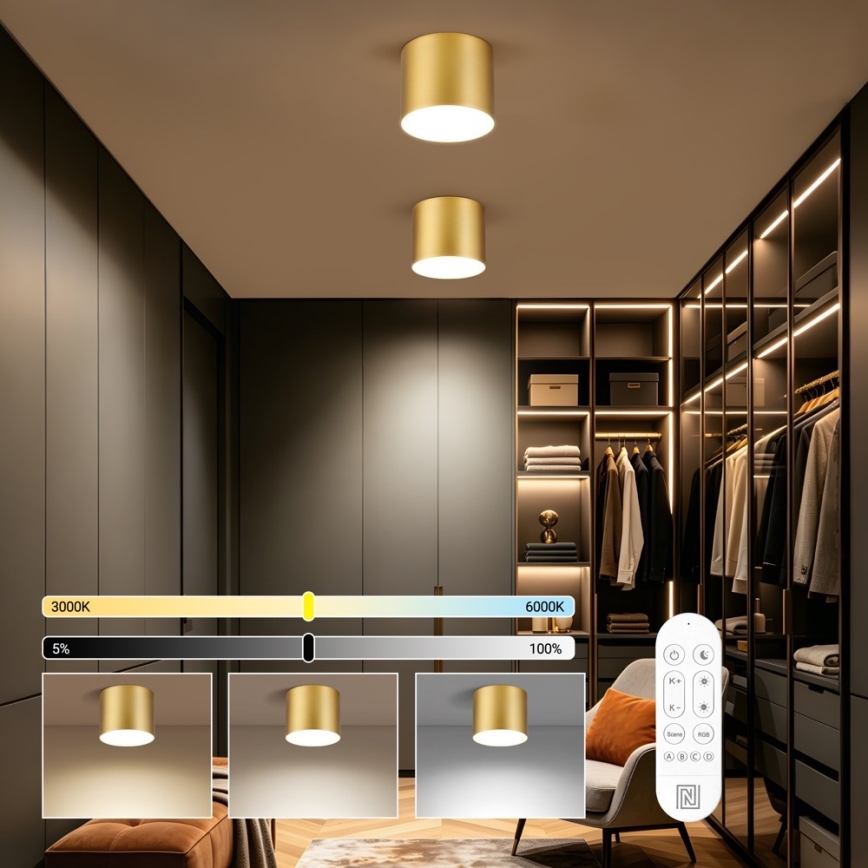 Immax NEO 07318L - Світлодіодний стельовий світильник RONDATE LED/32W/230V з регулюванням яскравості, діаметр 16,5 см, Wi-Fi Tuya, золотий