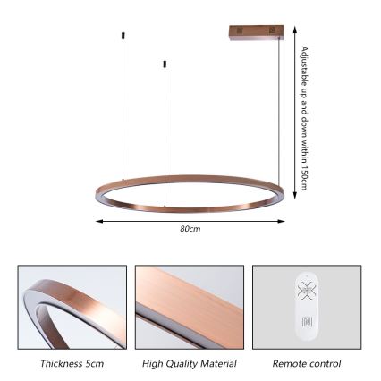 Immax NEO 07327L - Димована підвісна люстра на тросі FINO LED/55W/230V 80 cm Tuya рожеве золото + дистанційне керування