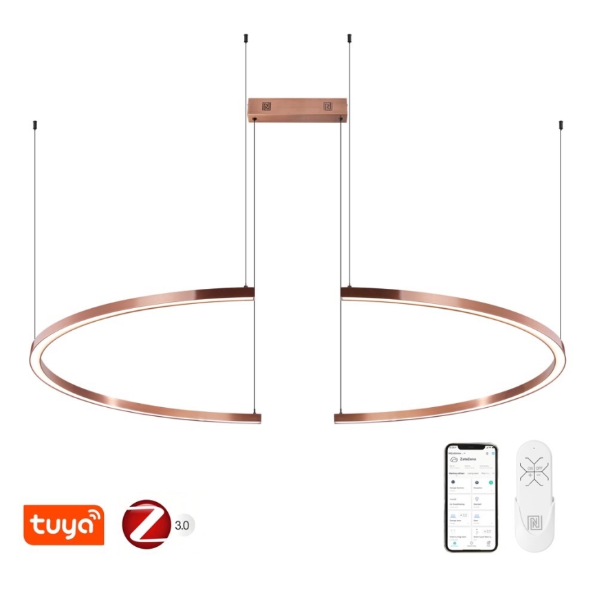 Immax NEO 07328L - диммируемая светодиодная (LED) подвесная люстра на тросе FINO LED/72W/230V 120 cm Tuya розовое золото + пульт дистанционного управления