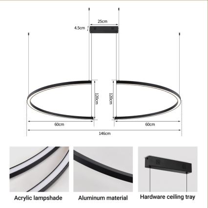 Immax NEO 07329L - LED диммируемая люстра на тросе FINO LED/72W/230V 120 cm Tuya чёрная + дистанционное управление