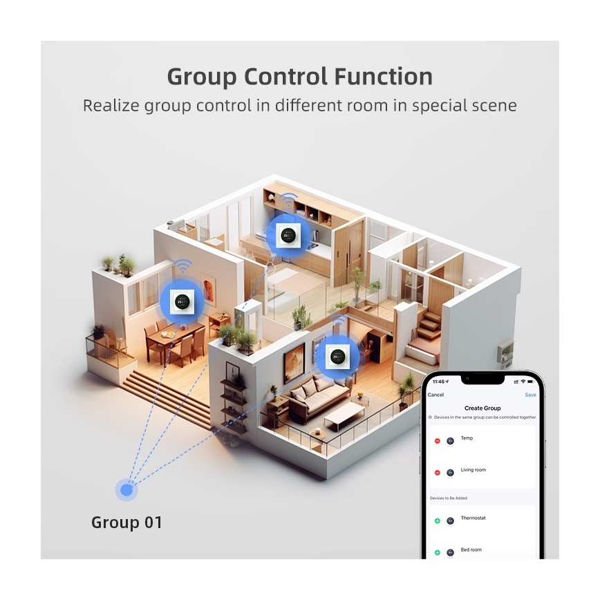 Immax NEO 07535L - Розумний термостат для електричної теплої підлоги SMART 230V/16A Wi-Fi Tuya