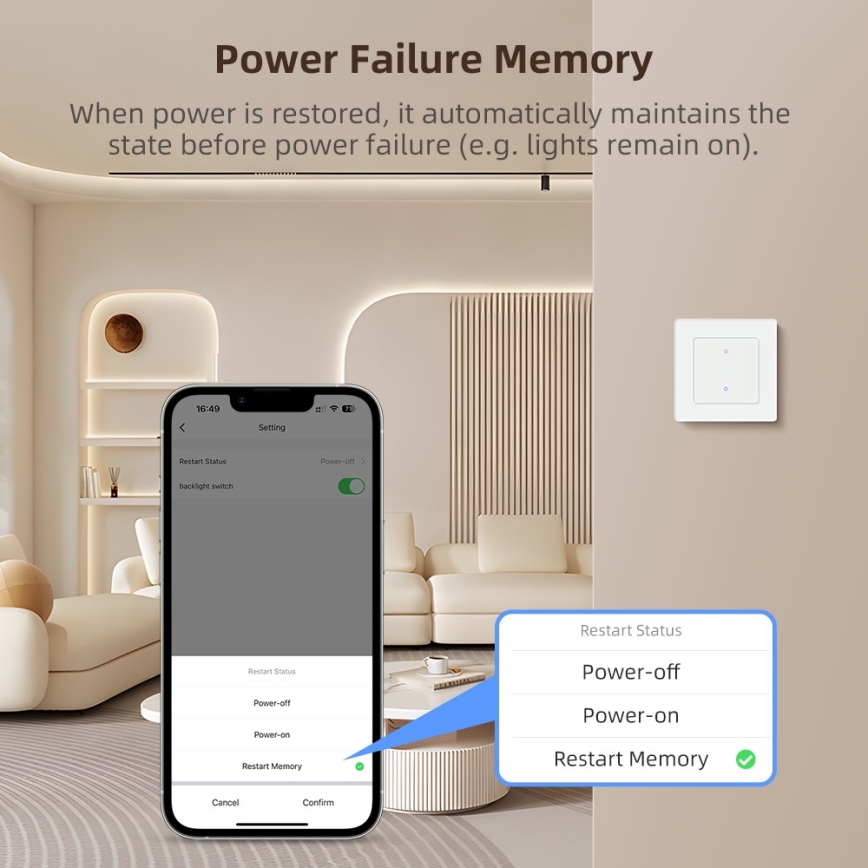 Immax NEO 07538L - Однокнопочный умный выключатель 230V Wi-Fi Tuya